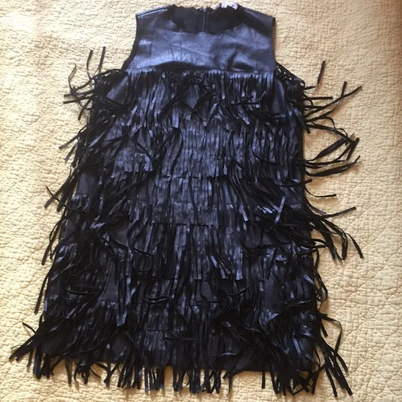 Glamorous | Dresses | Glamorous Black Fringe Faux Leather Sleeves Dress  Size Small | Poshmark